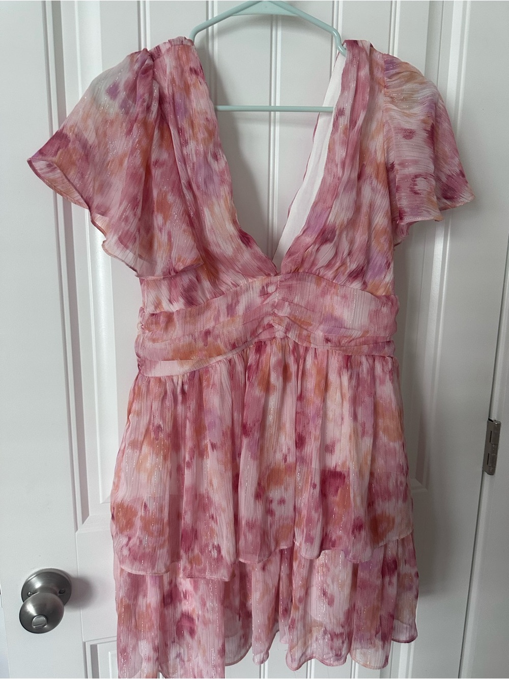 Lulu's Blush Pink and Peach Floral Chiffon Dress